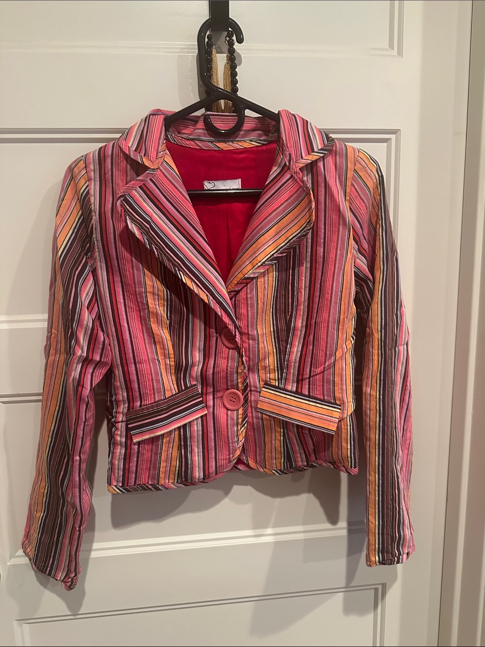 Striped Pink Multi-Color Cropped Blazer Jacket